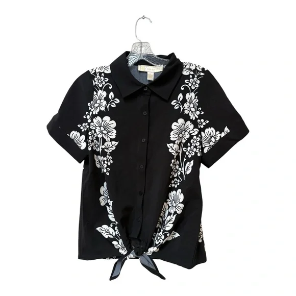 Rich & Famous Floral Button Front Tie Top NWT Size L - Picture 1 of 7